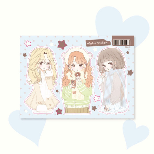 ricomaru - winter mellow blue sticker sheet
