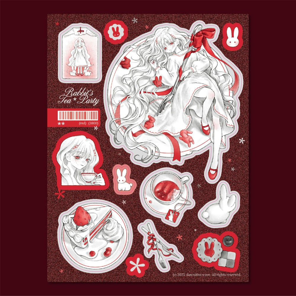 dawnitive.wave - Rabbit's Tea Party Red Kiss-Cut Sticker