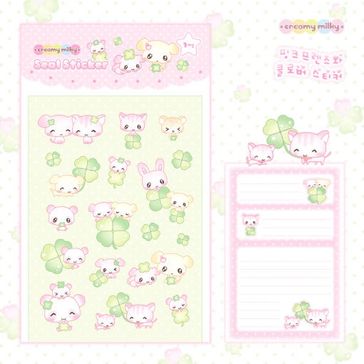 creamy milky - pink friends and clover sticker