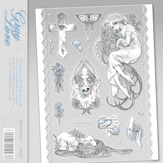 dawnitive.wave - Gray Love Kiss-Cut Sticker