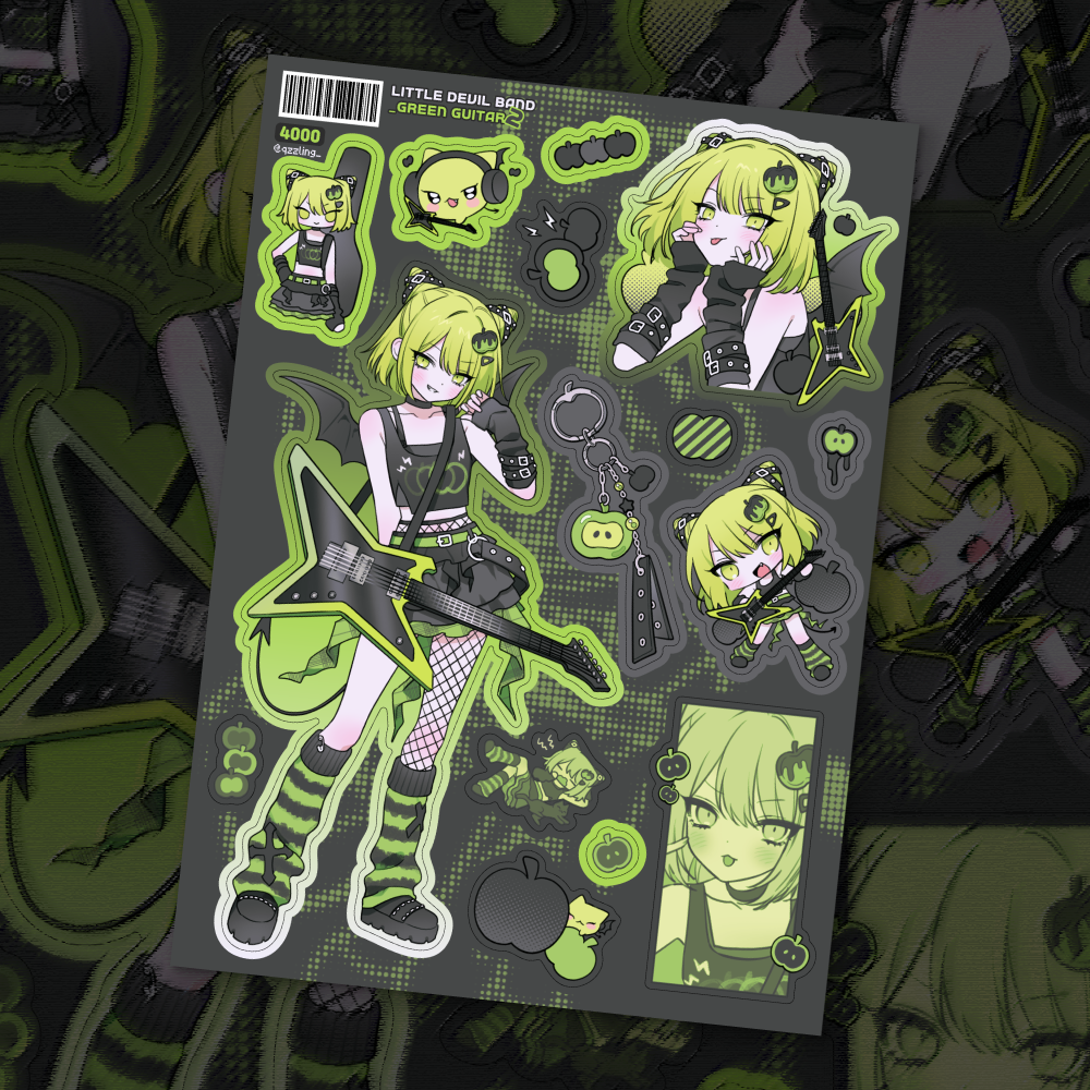qzzling - little devil band 2 green guitar sticker