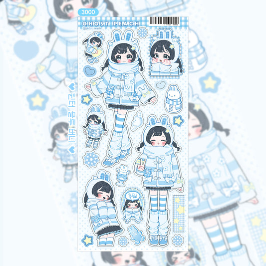 ghost peach - winter blue bunny sticker