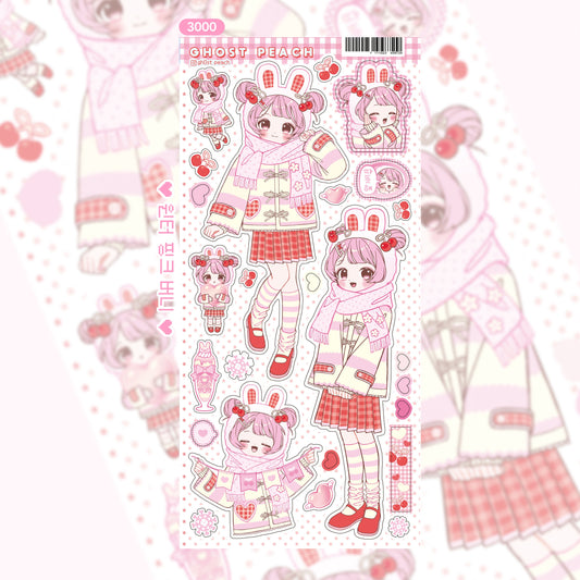 ghost peach - winter pink bunny sticker