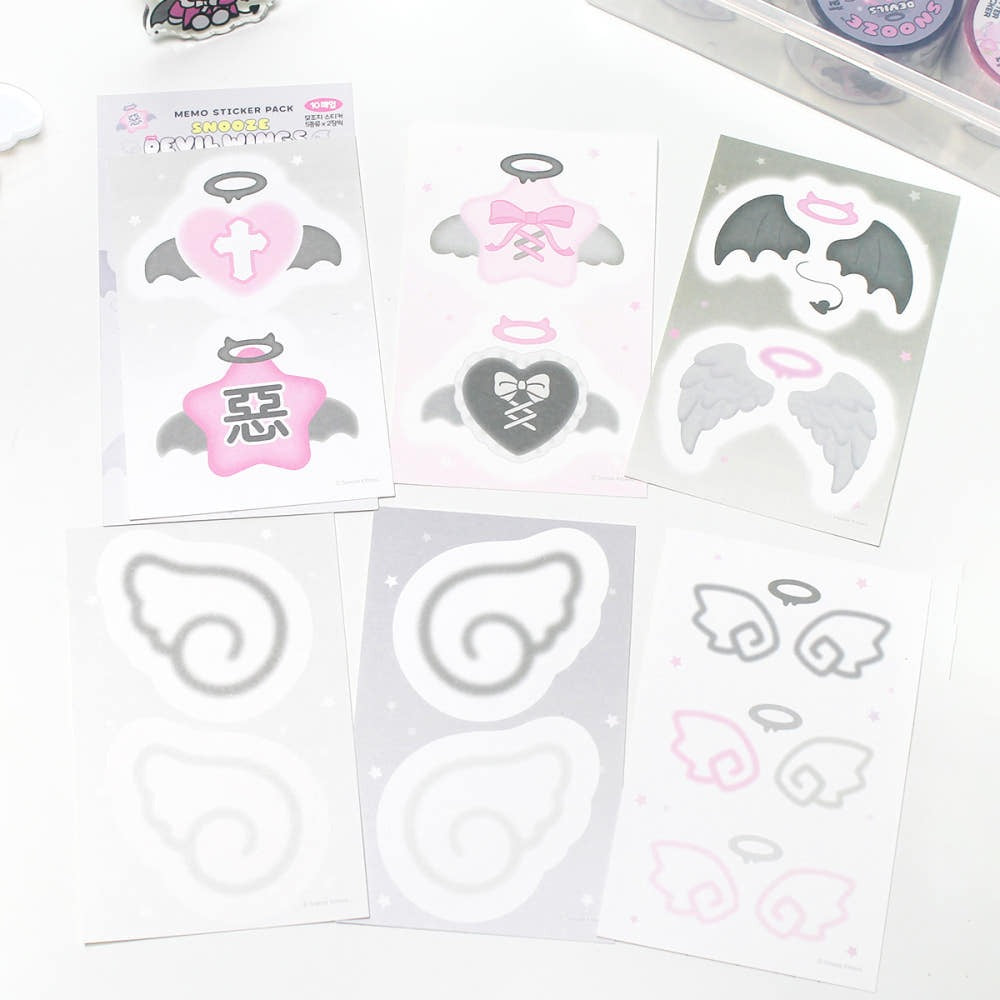 snooze kittens - angel devil memo sticker sheet