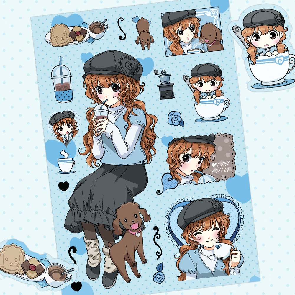 chuchuhae - coffee and cake blue sticker