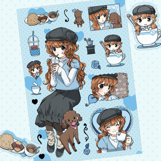 chuchuhae - coffee and cake blue sticker
