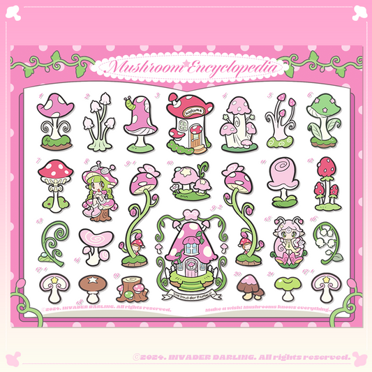 invader darling - mushroom encyclopedia sticker