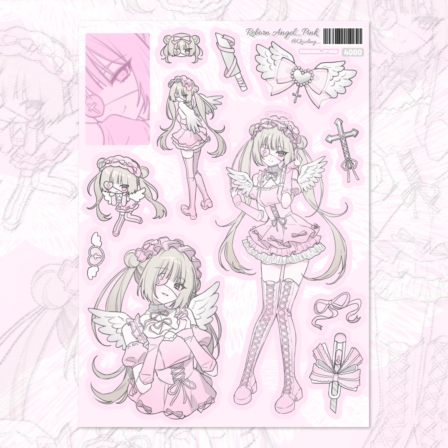 qzzling - ribbon angel pink sticker