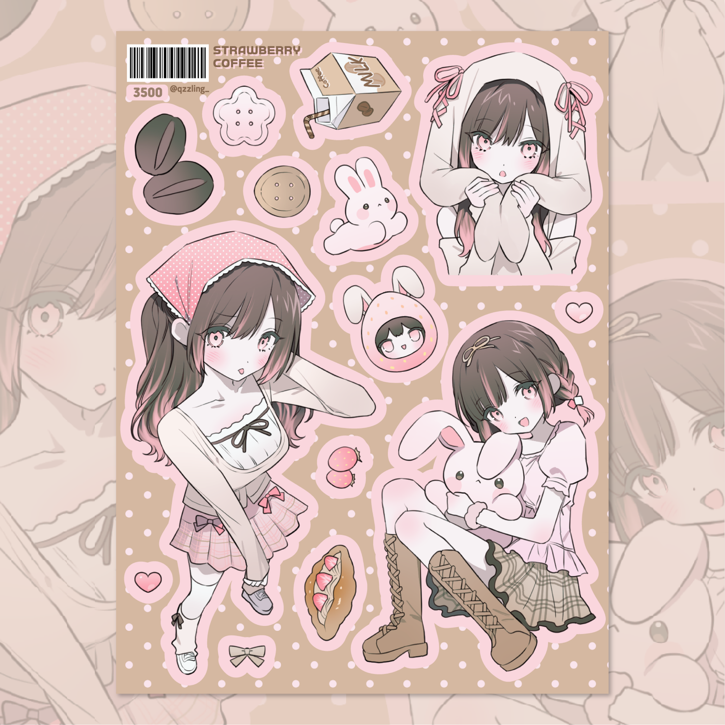 qzzling - strawberry and cofee sticker