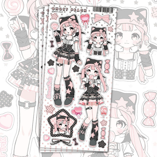 ghost peach - sweet pink halloween matte pearl sticker