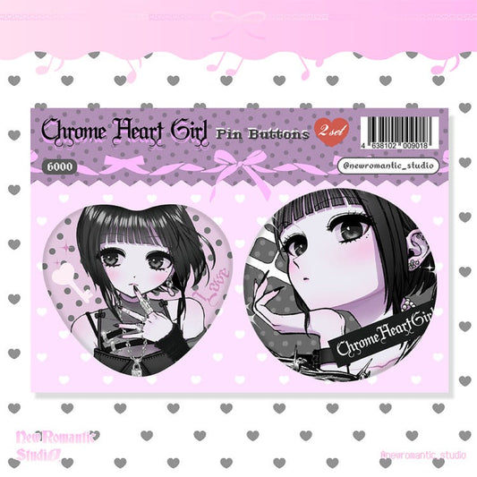 New romantic studio - chrome heart girl pin button