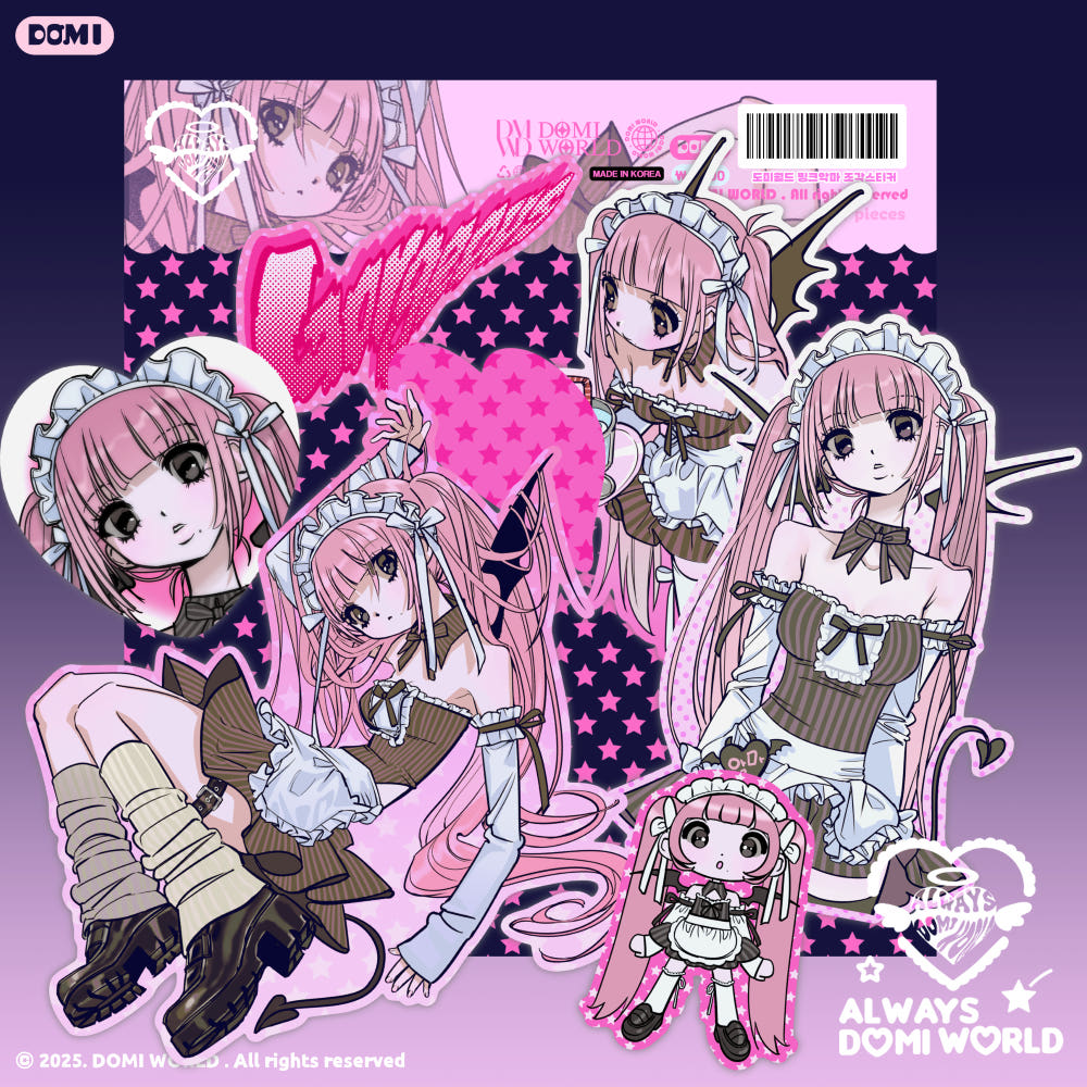 Domi world - pink devil die cut sticker