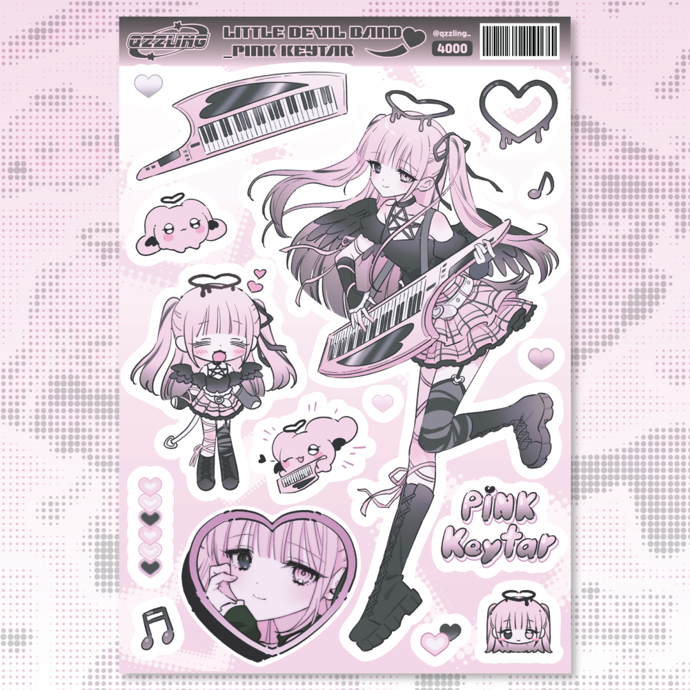 qzzling - little devil band pink guitar sticker