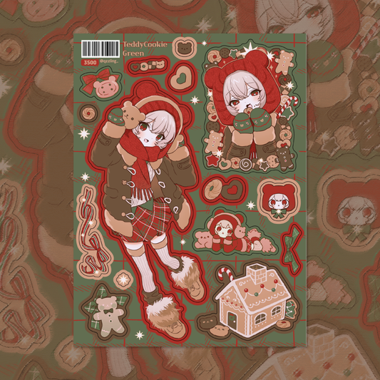 qzzling - teddy cookie green sticker