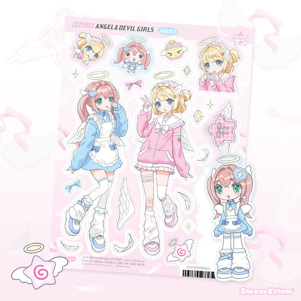snooze kittens - angel devil girls sticker