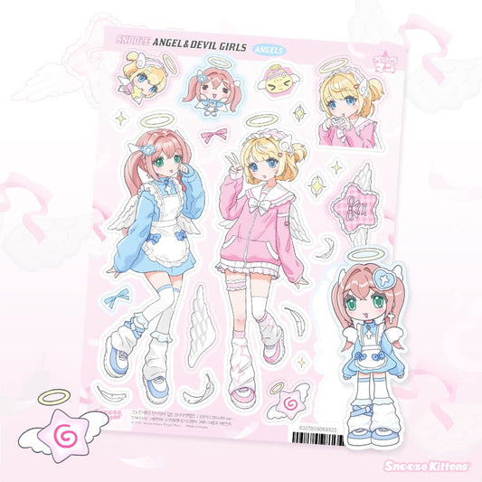 snooze kittens - angel devil girls sticker