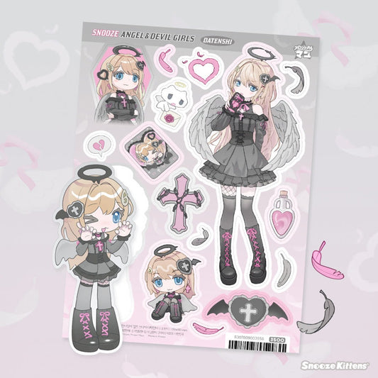snooze kittens - angel devil girls sticker