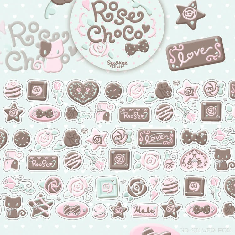 Seolkee Illust - rose choco 30mm transparent kisscut tape