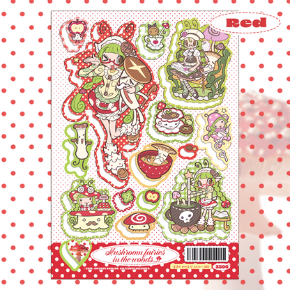 invader darling - mushroom fairies in the woods red&green sticker
