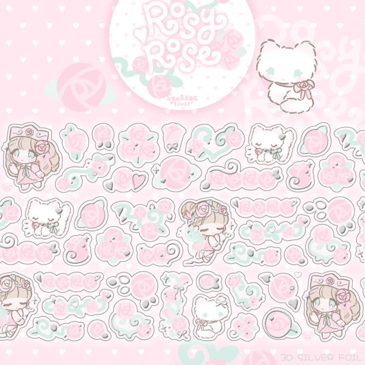 Seolkee Illust - rosy rose 30mm transparent kisscut tape