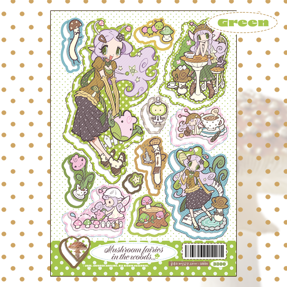 invader darling - mushroom fairies in the woods red&green sticker