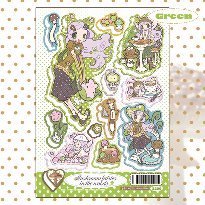 invader darling - mushroom fairies in the woods red&green sticker